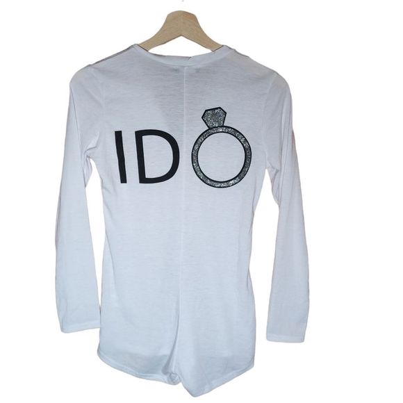 PrettyLittleThing White Bride I Do Slogan Romper women's size 6 wedding … - Picture 5 of 9